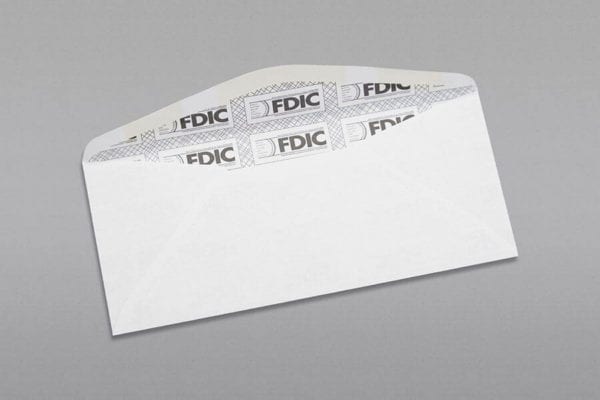 Open flap of a #10 Standard Window Envelope Black FDIC Security Tint with Regular Gum