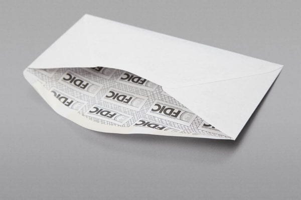 Back of a #10 Standard Window Envelope Black FDIC Security Tint with Regular Gum