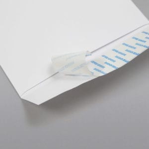 Close up image of the peel and stick flap on a 6 x 9 Catalog Envelope 28# White Wove with Peel & Stick