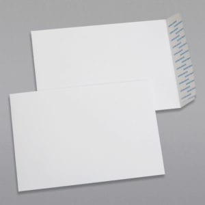 Front and back of a 6 x 9 Catalog Envelope 28# White Wove with Peel & Stick