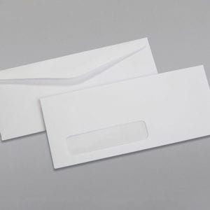 Front and back of a #10 Standard Window Envelope with Regular Gum