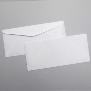 Front and back of a #10 Regular Envelope Blue Security Tint with Regular Gum