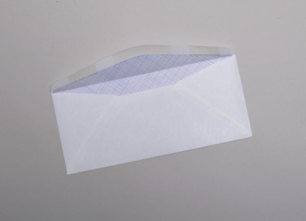 Open back of a #10 Regular Envelope Blue Security Tint with Regular Gum