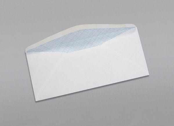 Back of a #10 Standard Window Envelope Blue Security Tint with Regular Gum