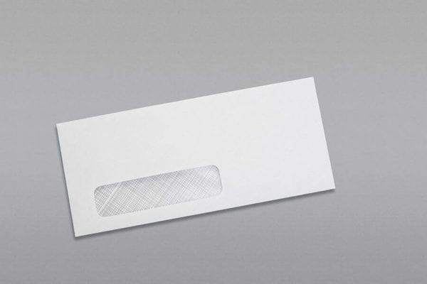 Front of a #10 Standard Window Envelope Black Security Tint with Regular Gum