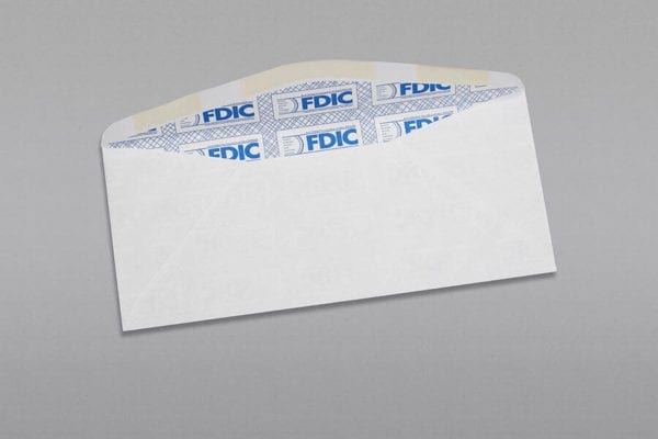 Back of a #10 Standard Window Envelope Blue FDIC Security Tint with Regular Gum