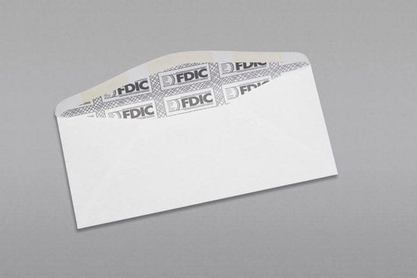 Back of a #10 Regular Envelope Black FDIC Security Tint with Regular Gum