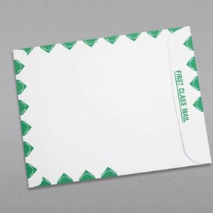 Back of a 10 x 13 Catalog Envelope 28# White Wove First Class Border with Regular Gum