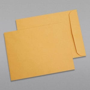 Front and back of a 10 x 13 Catalog Envelope 28# Brown Kraft with Regular Gum
