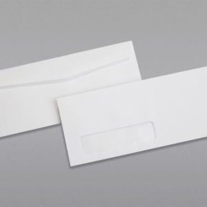 Front and back of a #10 Standard Window Side Seam Envelope with Regular Gum
