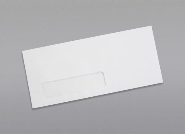 Front of a #10 Standard Window Side Seam Envelope with Regular Gum with window in the bottom right