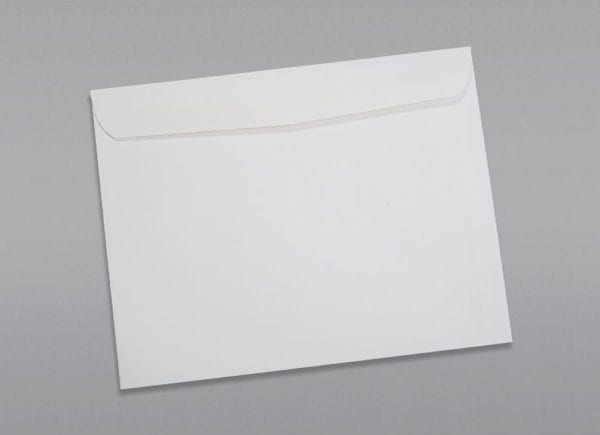 Back of a 10 x 13 Booklet Envelope 28# White Wove with Regular Gum
