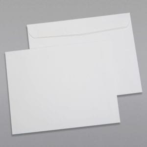 Front and back of a 10 x 13 Booklet Envelope 28# White Wove with Regular Gum