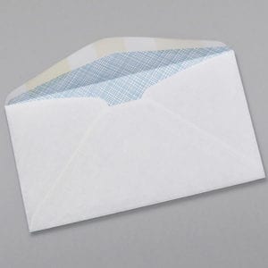 Back of a 6 3/4 Regular Envelope Blue Security Tint with Regular Gum