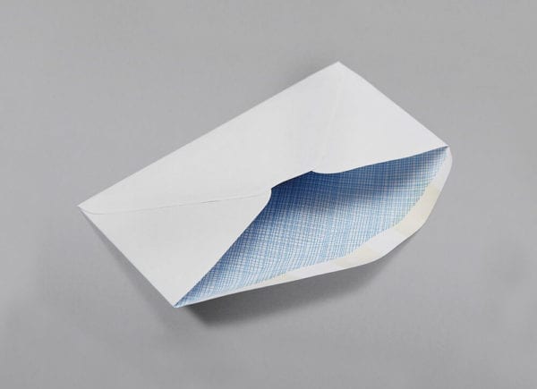 Open back of a 6 3/4 Regular Envelope Blue Security Tint with Regular Gum