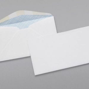 Front and back of a 6 3/4 Regular Envelope Blue Security Tint with Regular Gum