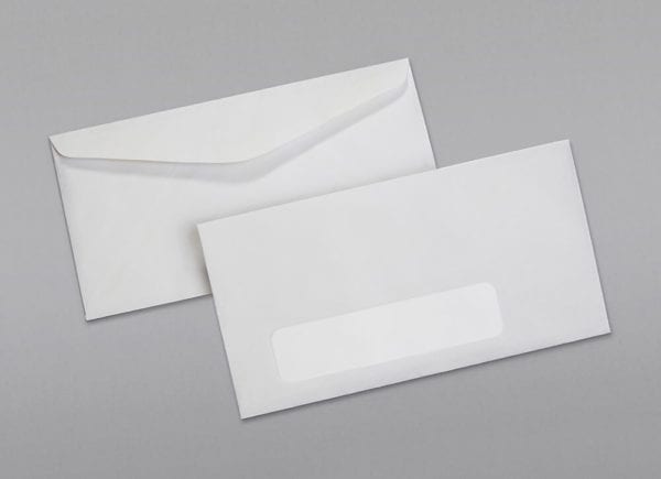Front and back of a 7 3/4 Standard Window Envelope with Regular Gum