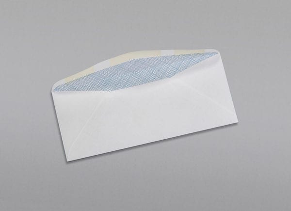 Back of a 8 5/8 Check Window Envelope Blue Security Tint with Regular Gum