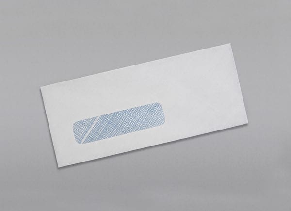Front of a 8 5/8 Check Window Envelope Blue Security Tint with Regular Gum