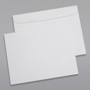 Front and back of a 9 x 12 Booklet Envelope 24# White Wove with Regular Gum