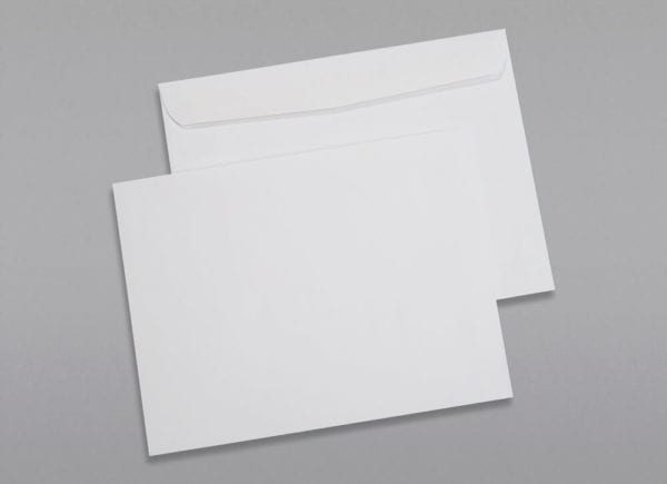 Front and back of a 9 x 12 Booklet Envelope 24# White Wove with Regular Gum