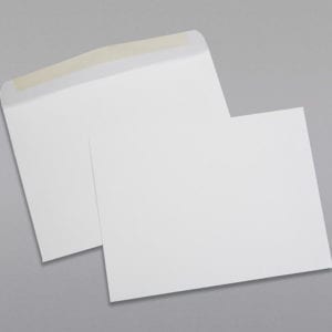 Front and back of a 9 x 12 Booklet Envelope 28# White Wove with Regular Gum