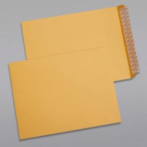Front and back of a 6 x 9 Catalog Envelope 28# Brown Kraft with Peel & Stick