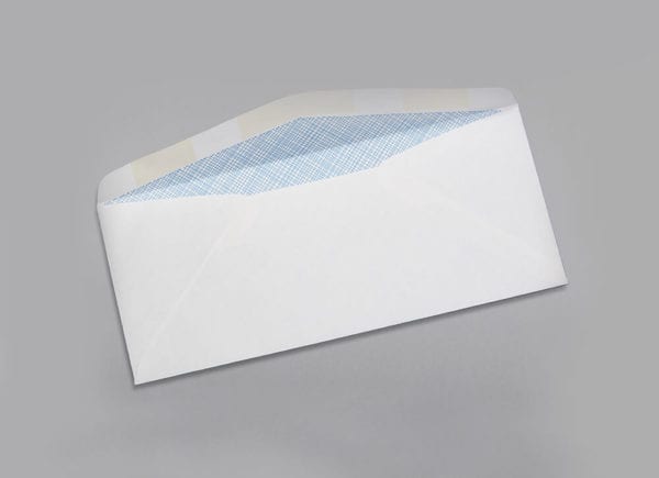 Back of a #9 Regular Envelope Blue Security Tint with Regular Gum
