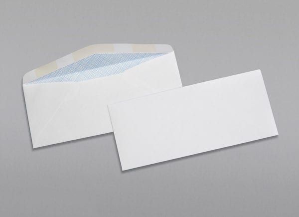 Front and back of a #9 Regular Envelope Blue Security Tint with Regular Gum