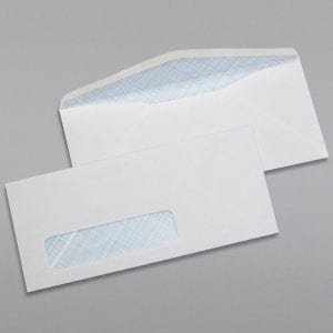 Front and back of a #9 Standard Window Envelope Blue Security Tint with Regular Gum
