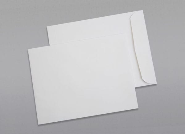 Front and back of a 9 1/2 x 12 1/2 Catalog Envelope 28# White Wove with Regular Gum