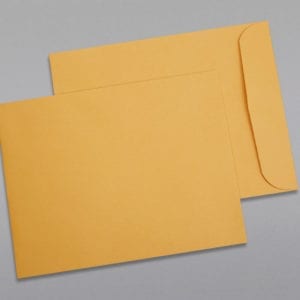 Front and back of a 9 1/2 x 12 1/2 Catalog Envelope 28# Brown Kraft with Regular Gum