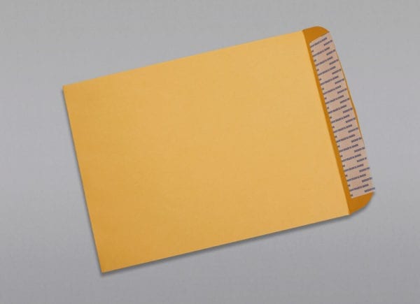 Back of a 9 1/2 x 12 1/2 Catalog Envelope 28# Brown Kraft with Peel & Stick