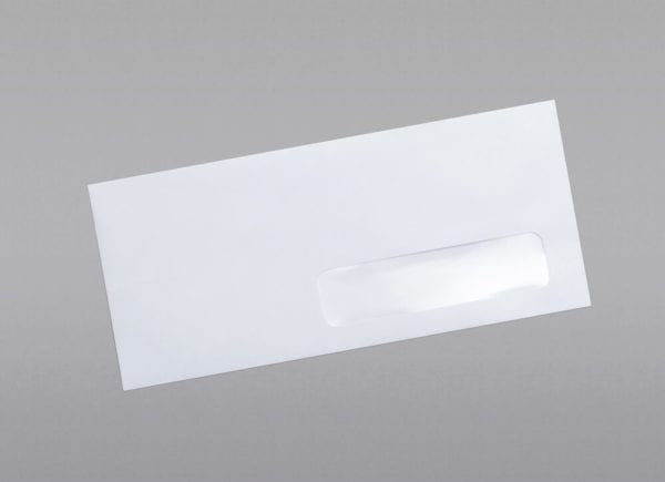 Front of #10 Right Hand Window Envelope with Regular Gum