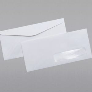 Front and back of a #10 Right Hand Window Envelope with Regular Gum