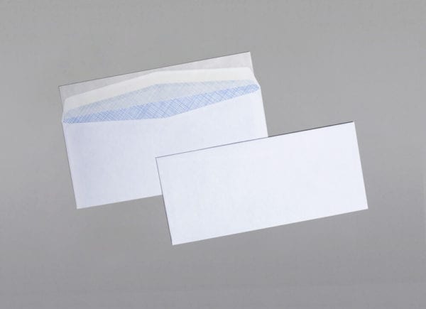 Front and back of a #10 Regular Envelope Blue Security Tint with Peel & Stick
