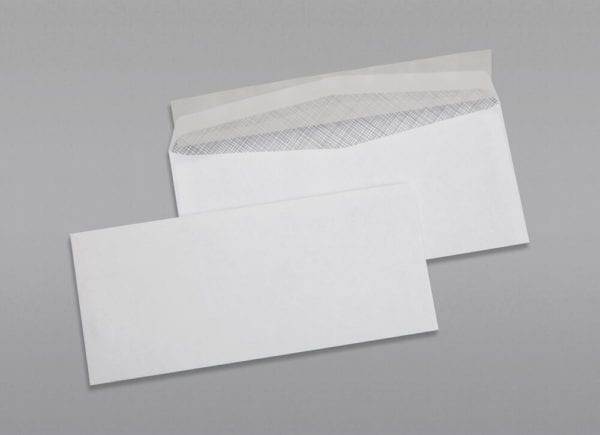 Front and back of a #10 Regular Envelope Black Security Tint with Peel & Stick