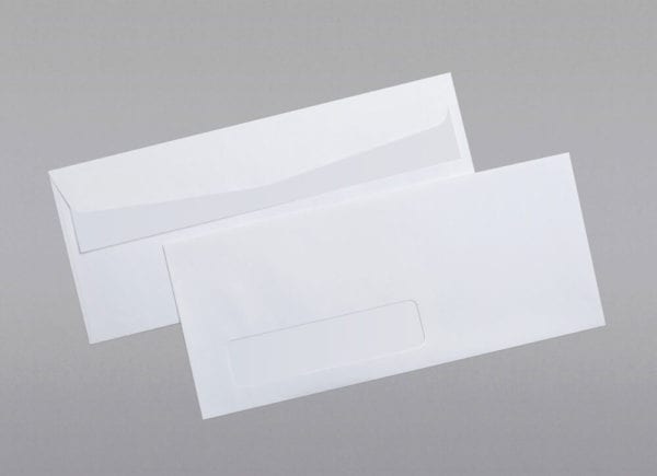 Front and back of a #10 Standard Window Envelope with Peel & Stick