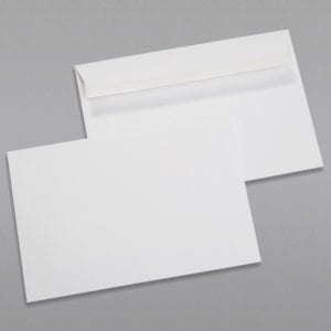 Front and back of a 6 x 9 Booklet Envelope 24# White Wove with Peel & Stick